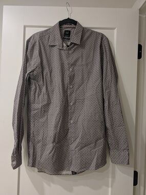 NY Collection Men's Long-Sleeve Printed Dress Shirt - Brown and White Geo Print